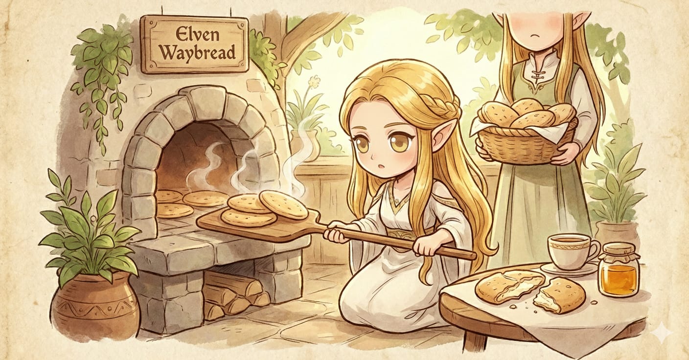 レンバスを生成するエルフの女性